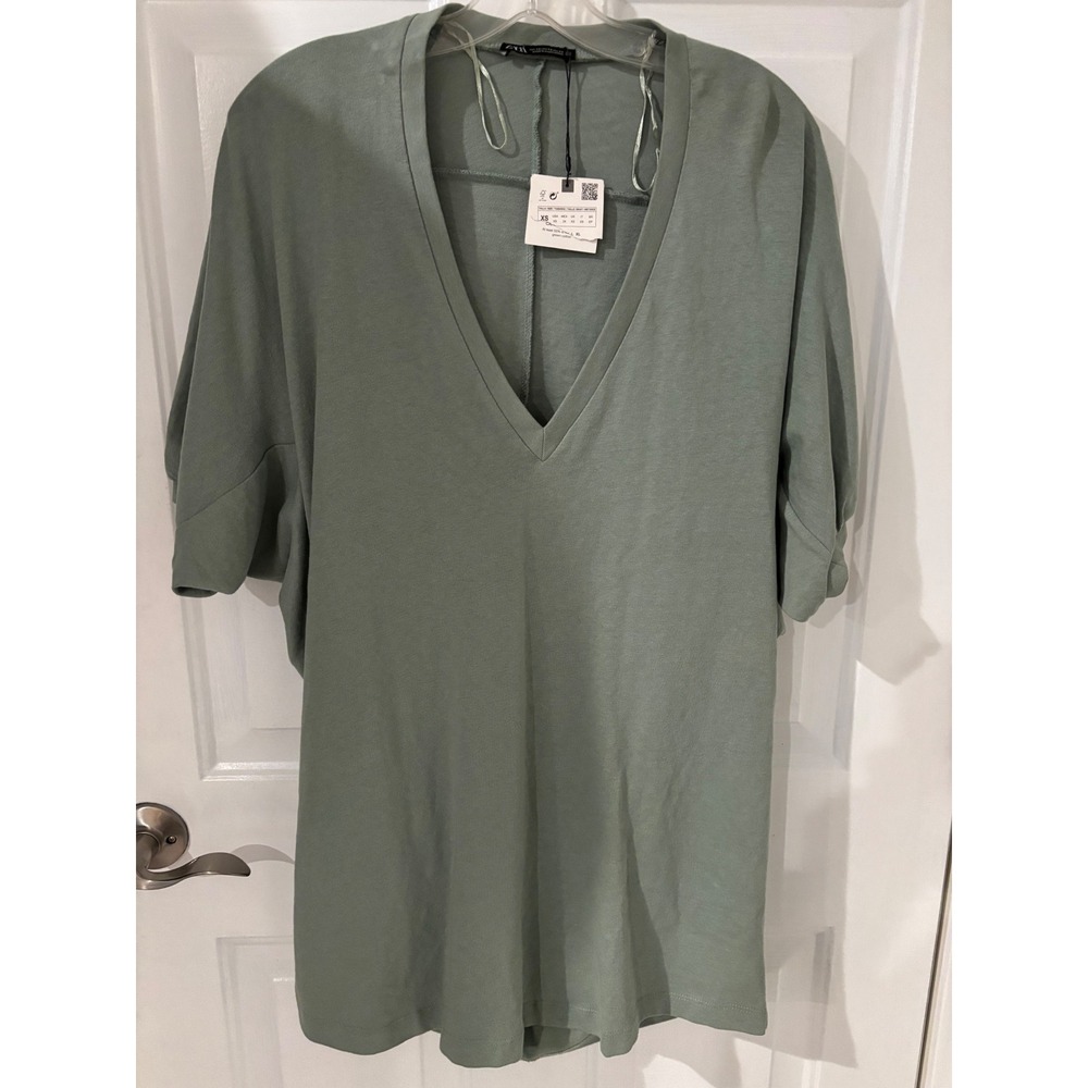 Zara‎ Oversized V-Neck Tunic Top Dolman Sleeve Sage Green XS